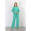MARSiLYAN- Kadın Bürümcük Kumaş Pijama Takım Yeşil