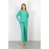 MARSiLYAN- Kadın Bürümcük Kumaş Pijama Takım Yeşil