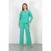 MARSiLYAN- Kadın Bürümcük Kumaş Pijama Takım Yeşil