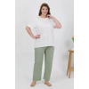 MARSiLYAN- Kadın Büyük Beden Kısa Kol Penye Pijama Takımı Beyaz