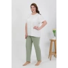 MARSiLYAN- Kadın Büyük Beden Kısa Kol Penye Pijama Takımı Beyaz