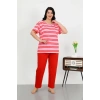 MARSiLYAN- Kadın Büyük Beden Kısa Kol Penye Pijama Takımı Kırmızı