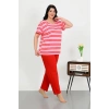 MARSiLYAN- Kadın Büyük Beden Kısa Kol Penye Pijama Takımı Kırmızı