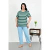 MARSiLYAN- Kadın Büyük Beden Kısa Kol Penye Pijama Takımı Petrol