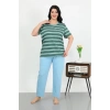 MARSiLYAN- Kadın Büyük Beden Kısa Kol Penye Pijama Takımı Petrol
