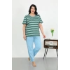 MARSiLYAN- Kadın Büyük Beden Kısa Kol Penye Pijama Takımı Petrol