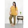 MARSiLYAN- Kadın Büyük Beden Kısa Kol Penye Pijama Takımı Sarı