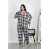 MARSiLYAN- Kadın Büyük Beden Pamuklu Cepli Düğmeli Lacivert Pijama Takım