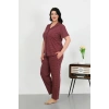 MARSiLYAN- Kadın Büyük Beden Pamuklu Cepli Düğmeli Mor Pijama Takım