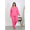 MARSiLYAN- Kadın Büyük Beden Pamuklu Cepli Düğmeli Pembe Pijama Takım
