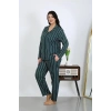 MARSiLYAN- Kadın Büyük Beden Pamuklu Cepli Düğmeli Petrol Pijama Takım