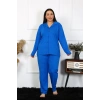 MARSiLYAN- Kadın Büyük Beden Pamuklu Cepli Düğmeli Saks Pijama Takım