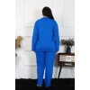 MARSiLYAN- Kadın Büyük Beden Pamuklu Cepli Düğmeli Saks Pijama Takım