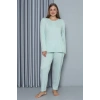 MARSiLYAN- Kadın Büyük Beden Penye Uzun Kol Pijama Takım Su Yeşili