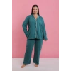 MARSiLYAN- Kadın Büyük Beden Petrol Rengi Düğmeli Pijama Takımı