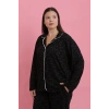 MARSiLYAN- Kadın Büyük Beden Siyah Beyaz Biyeli Desenli Düğmeli Pijama Takımı