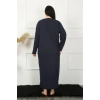 MARSiLYAN- Kadın Büyük Beden Uzun Kol Dantelli Lacivert Anne Gecelik