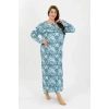 MARSiLYAN- Kadın Büyük Beden Uzun Kol Mavi Anne Gecelik