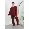 MARSiLYAN- Kadın Büyük Beden Uzun Kol Penye Pijama Takımı Bordo