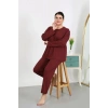 MARSiLYAN- Kadın Büyük Beden Uzun Kol Penye Pijama Takımı Bordo