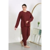 MARSiLYAN- Kadın Büyük Beden Uzun Kol Penye Pijama Takımı Bordo