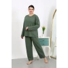 MARSiLYAN- Kadın Büyük Beden Uzun Kol Penye Pijama Takımı Haki
