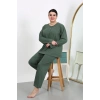 MARSiLYAN- Kadın Büyük Beden Uzun Kol Penye Pijama Takımı Haki