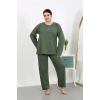 MARSiLYAN- Kadın Büyük Beden Uzun Kol Penye Pijama Takımı Haki