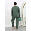 MARSiLYAN- Kadın Büyük Beden Uzun Kol Penye Pijama Takımı Haki