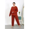 MARSiLYAN- Kadın Büyük Beden Uzun Kol Penye Pijama Takımı Kiremit