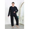 MARSiLYAN- Kadın Büyük Beden Uzun Kol Penye Pijama Takımı Lacivert
