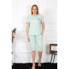 MARSiLYAN- Kadın Büyük Beden Viscon Su Yeşili Kapri Pijama Takım
