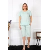 MARSiLYAN- Kadın Büyük Beden Viscon Su Yeşili Kapri Pijama Takım