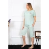 MARSiLYAN- Kadın Büyük Beden Viscon Su Yeşili Kapri Pijama Takım