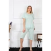 MARSiLYAN- Kadın Büyük Beden Viscon Su Yeşili Kapri Pijama Takım