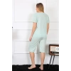 MARSiLYAN- Kadın Büyük Beden Viscon Su Yeşili Kapri Pijama Takım