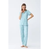 MARSiLYAN- Kadın Buz Mavisi Yıldız Desenli Önden Düğmeli Pijama Takımı
