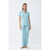 MARSiLYAN- Kadın Buz Mavisi Yıldız Desenli Önden Düğmeli Pijama Takımı