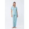 MARSiLYAN- Kadın Buz Mavisi Yıldız Desenli Önden Düğmeli Pijama Takımı