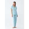 MARSiLYAN- Kadın Buz Mavisi Yıldız Desenli Önden Düğmeli Pijama Takımı