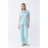 MARSiLYAN- Kadın Buz Mavisi Yıldız Desenli Önden Düğmeli Pijama Takımı
