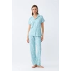 MARSiLYAN- Kadın Buz Mavisi Yıldız Desenli Önden Düğmeli Pijama Takımı