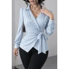 MARSiLYAN- Kadın çizgili Kruvaze Bağlamalı Gömlek