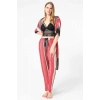 MARSiLYAN- Kadın Dokuma Viskon Çizgili Dantelli Sabahlık Balensiz Desteksiz Dolgusuz Zincir Askılı Yaka Detaylı Bralet Sütyen ve Pantolon Pijama 3lü Takım (5665)