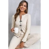 MARSiLYAN- Kadın Ekru Fitilli Şık Pijama Takımı – Fiyonk Detaylı Rahat Ev Giyim Seti