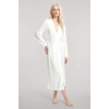 MARSiLYAN- Kadın Ekru Yumuşak Dokulu Dökümlü Uzun Kimono Şık ve Rahat Ev Giyim