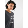 MARSiLYAN- Kadın Füme Terazi Burcu Oversize 2 İplik Eşofman Ev Giyim Takımı