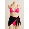 MARSiLYAN- Kadın Fuşya Siyah Pareolu Yandan ve Boyundan Bağlamalı 3lü Bikini Takımı