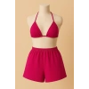MARSiLYAN- Kadın Fuşya Şortlu Belden ve Boyundan Bağlamalı Bikini Takımı
