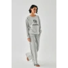 MARSiLYAN- Kadın Gri Akrep Burcu Oversize 2 İplik Eşofman Ev Giyim Takımı